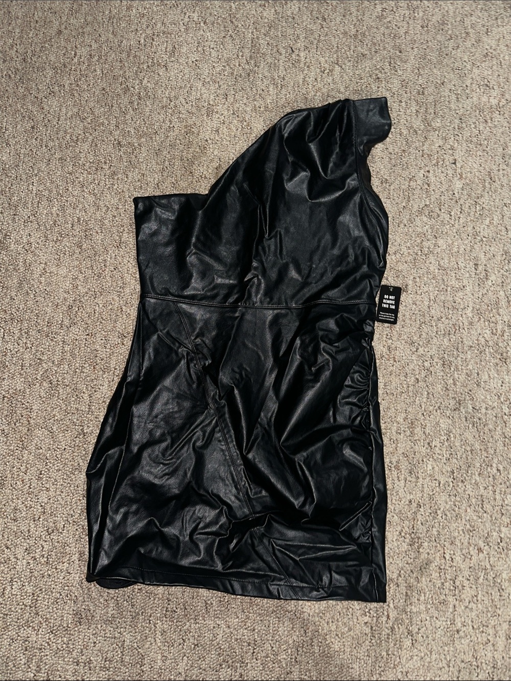 Express Black One-Shoulder Faux Leather Mini Dress